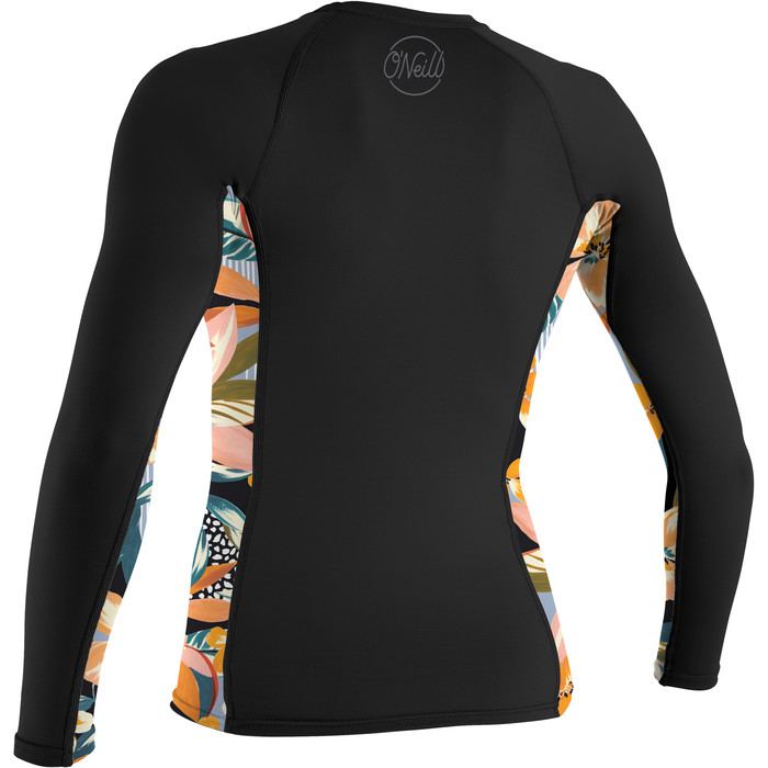 2023 O'Neill Womens Side Print Long Sleeve Rash Vest 5406S - Black / Demiflor